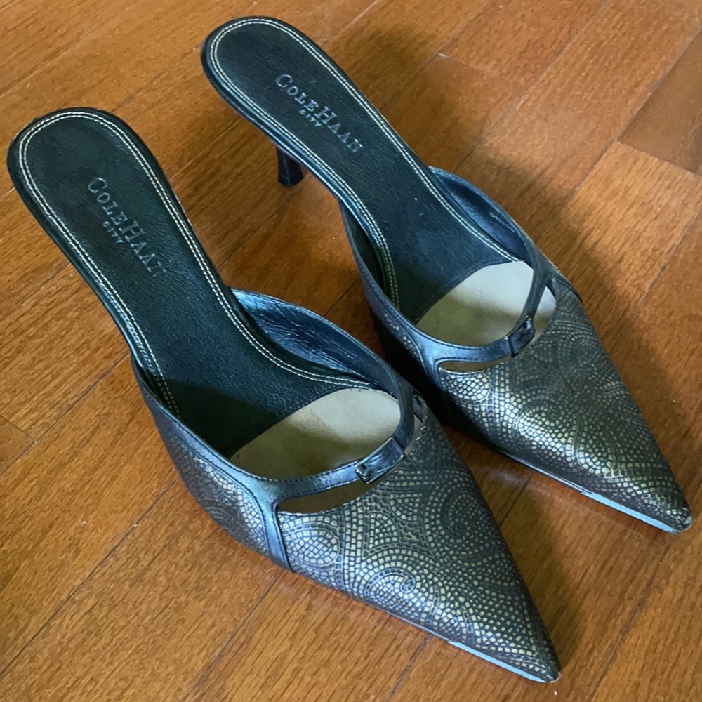 Cole Haan Bronze and Gold Mules